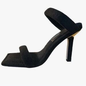 Good American Black Terry Strap 3.5” Stiletto Heel Sandals Size 8.5